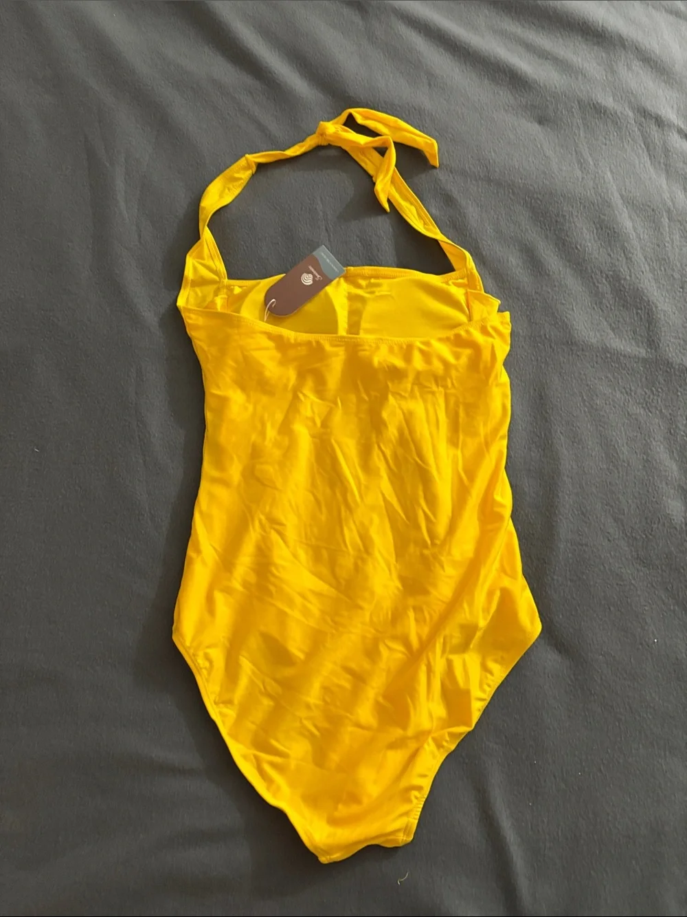Smismivo Yellow Ruched Halter One Piece Swimsuit Medium NWT